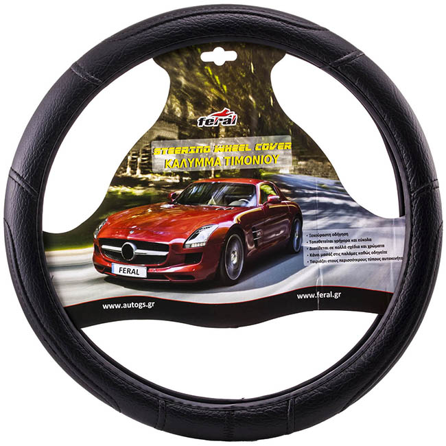 Steering Wheel Cover Feral Leatherette Black XXXXL 50cm