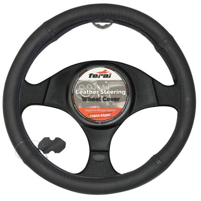 Steering Wheel Cover Leather Smooth Black Small 36cm