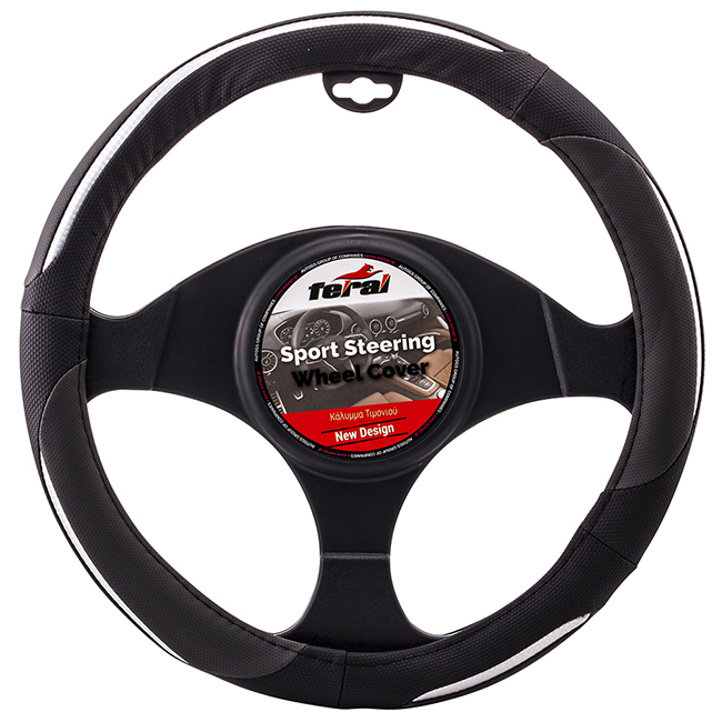 Steering Wheel Cover Leatherette Black With Carbon Stitching Medium 38cm