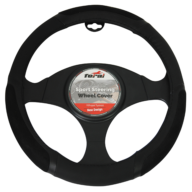 Steering Wheel Cover Leatherette Bicolor Black-Black Medium 38cm