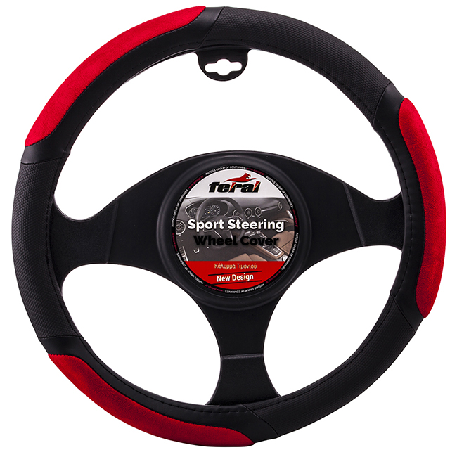 Steering Wheel Cover Leatherette Bicolor Black-Red Medium 38cm