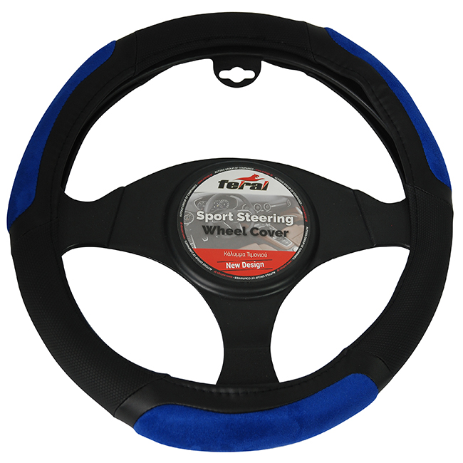 Steering Wheel Cover Leatherette Bicolor Black-Blue Medium 38cm