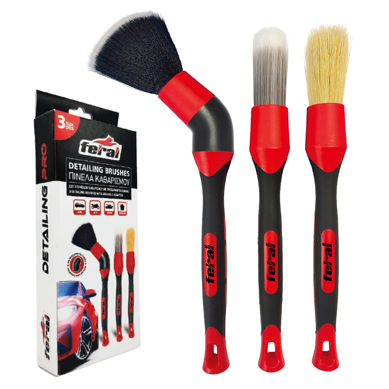 Feral Detailing Pro Πινέλα Καθαρισμού Με Προσαρμογέα Γωνίας 3 Τεμάχια